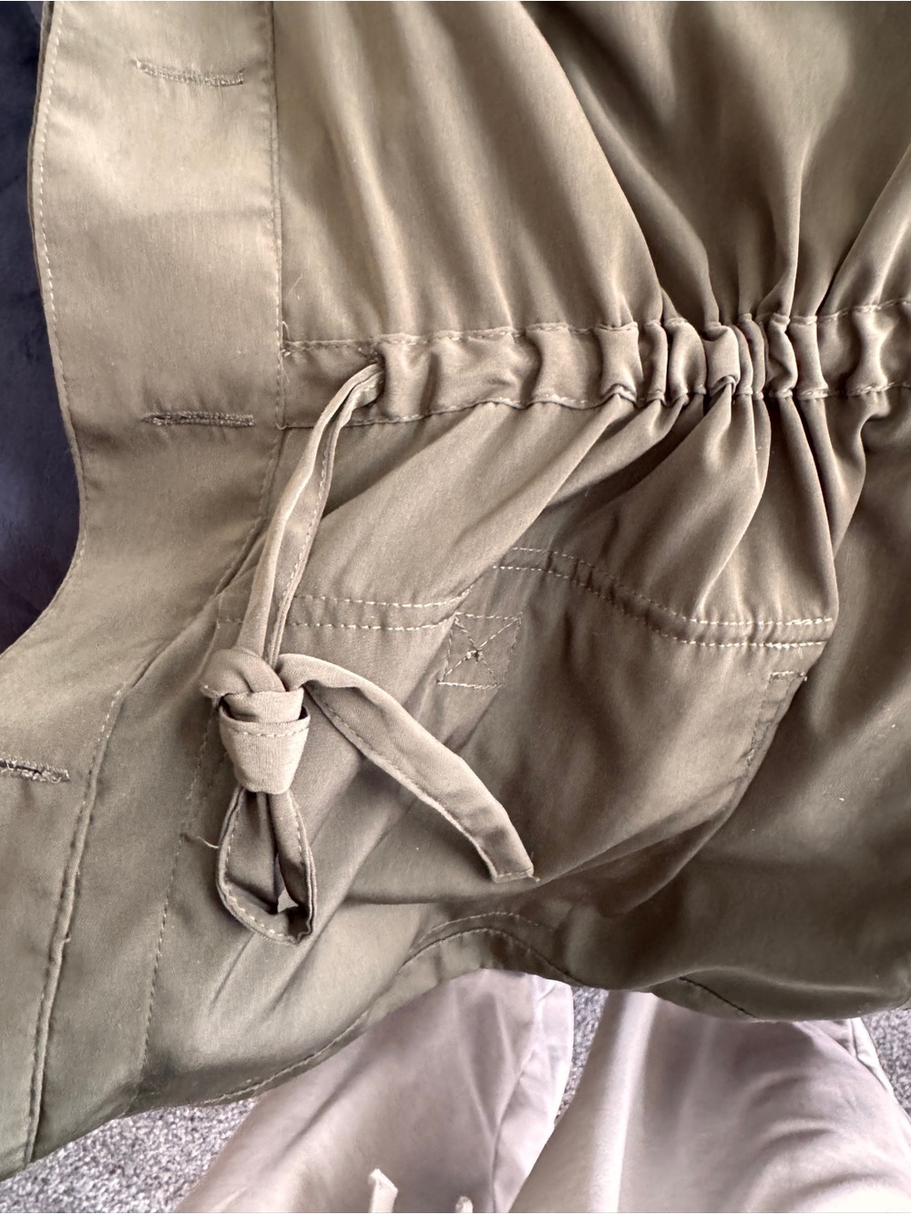 Chico’s olive green army style, draw string waist jacket. Chicos Size 0 (4) - Picture 9 of 13